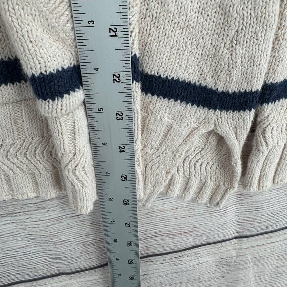 Faherty Kent Striped Hoodie Sweater Womens XS Ivory Blue Tassled Drawstring - Picture 12 of 13